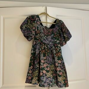 Sister Jane square neck puff-sleeve brocade mini dress, size Large!